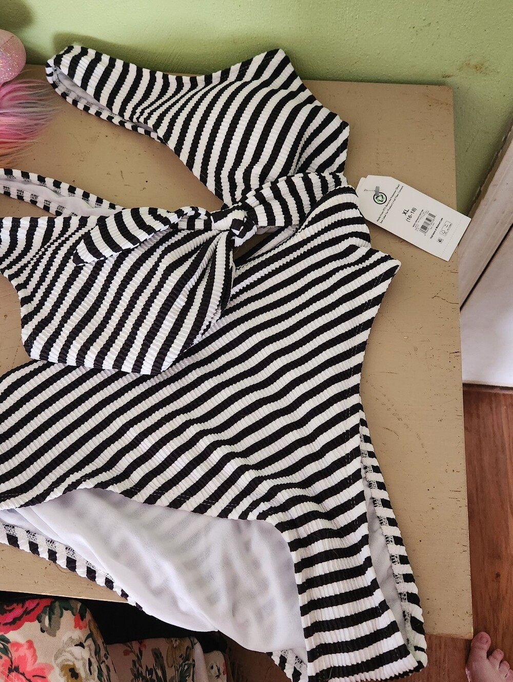 Black & White Striped Bikini Set
